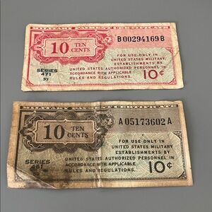 Vintage Military Payment Certificate “MPC” 1947 Rare 10 Cents Series 471 and 461